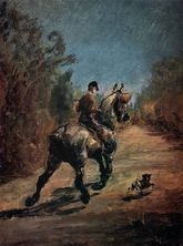 Тулуз-Лотрек Лошадь и наездник с маленькой собачкой. 1879г